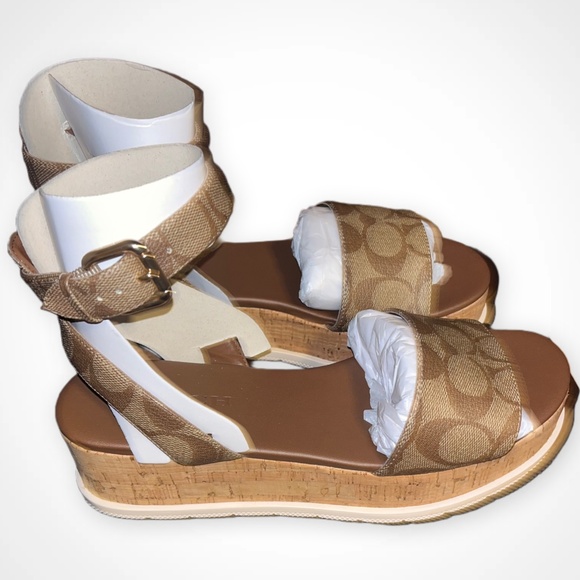 EUC Coach Talulah Sig Platform Sandal Khaki/Saddle Size 8 - Picture 5 of 8